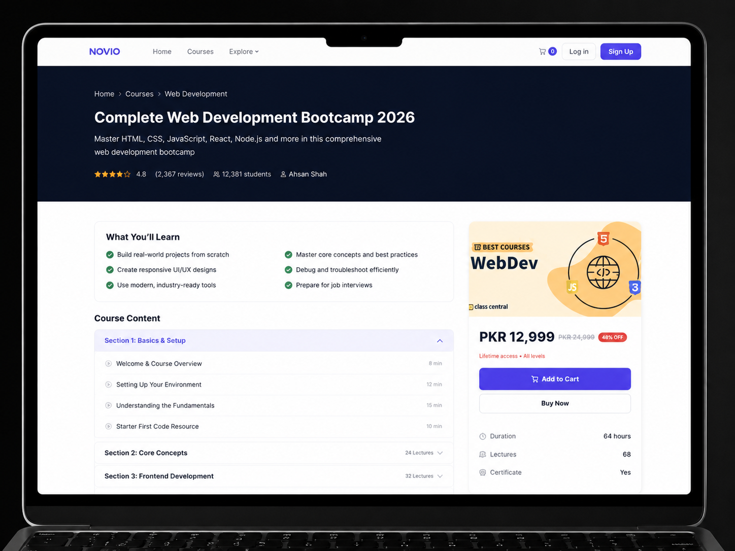 Novio: 30+ Page EdTech Frontend Platform 2